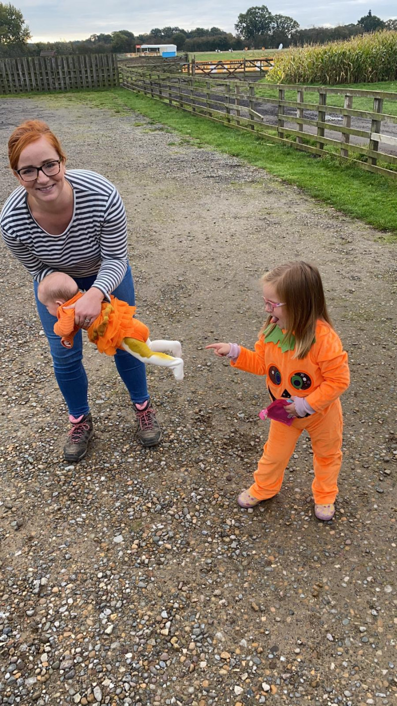 Image for Halloween matching pumpkin fail! 4 month old elodie and 3 year old millie x